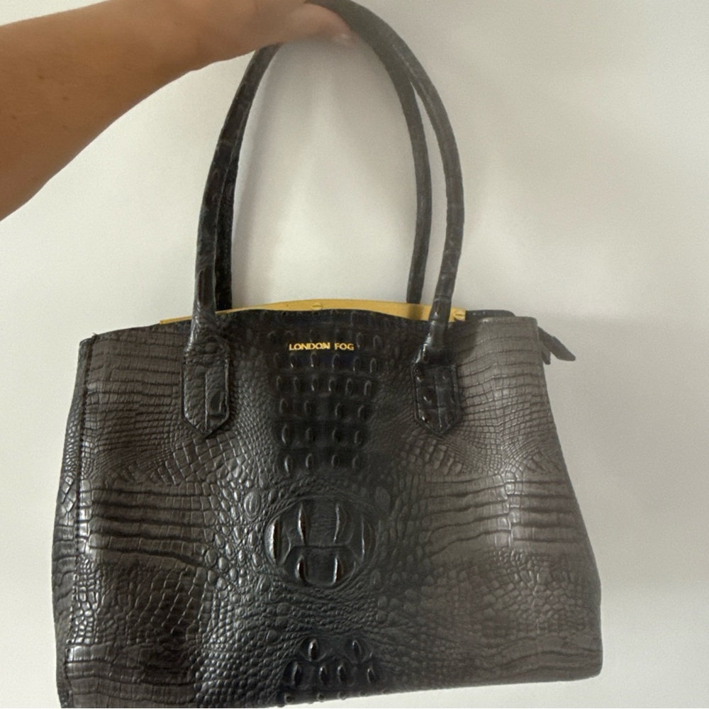 London Fog Faux Alligator Purse Shoulder Satchel in Royal/Black